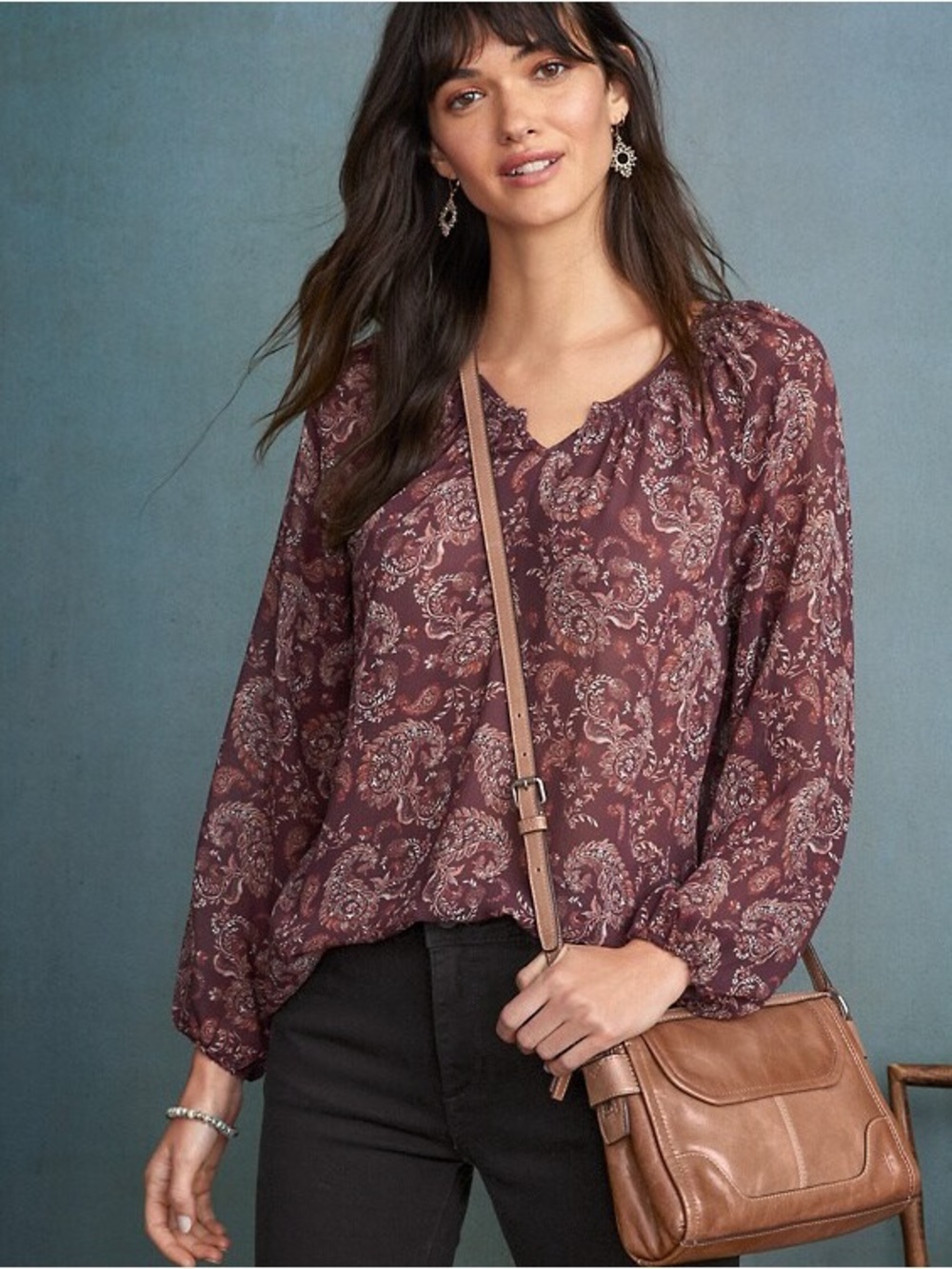Garnet Hill Bishop Sleeve Silk Blouse Paisley print